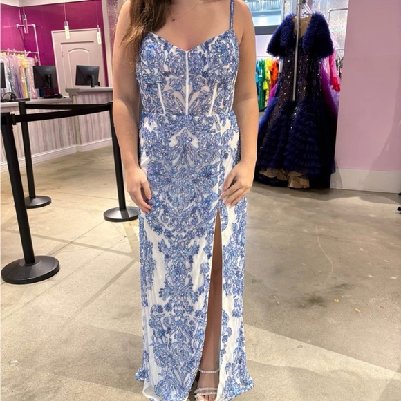 sherry hill blue and white dress Whitney Maxi Dress